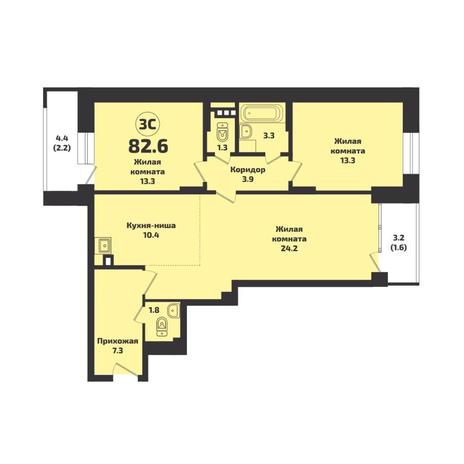 Вариант №7626, 3-комнатная квартира в жилом комплексе Венеция