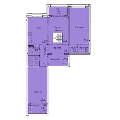 Вариант №7436, 3-комнатная квартира в жилом комплексе Акварельный 3.0