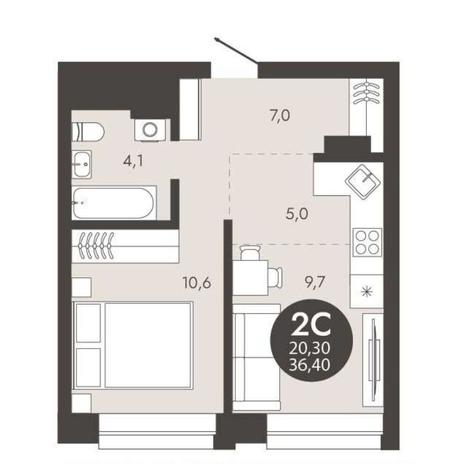 Вариант №15147, 2-комнатная квартира в жилом комплексе Рубин
