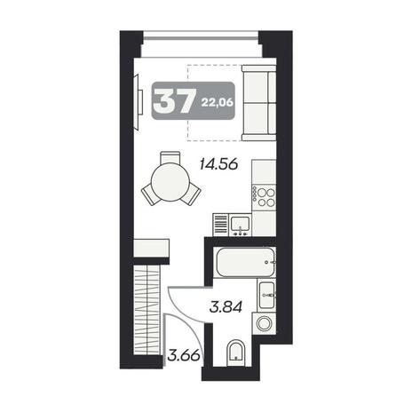 Вариант №11641, 1-комнатная квартира в жилом комплексе 