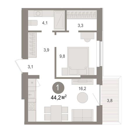 Вариант №14960, 1-комнатная квартира в жилом комплексе Черемушки на Приморской