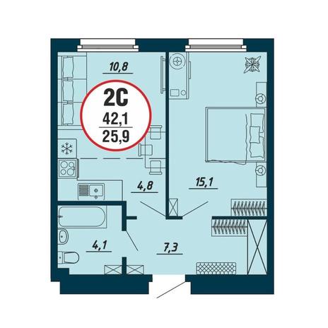 Вариант №10423, 2-комнатная квартира в жилом комплексе Tesla Park