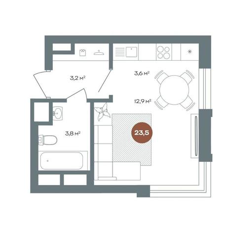Вариант №11404, 1-комнатная квартира в жилом комплексе 