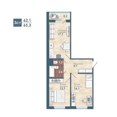 Вариант №8729, 3-комнатная квартира в жилом комплексе 