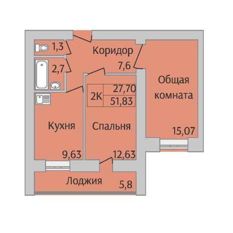Вариант №6944, 2-комнатная квартира в жилом комплексе 