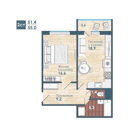 Вариант №12761, 2-комнатная квартира в жилом комплексе 