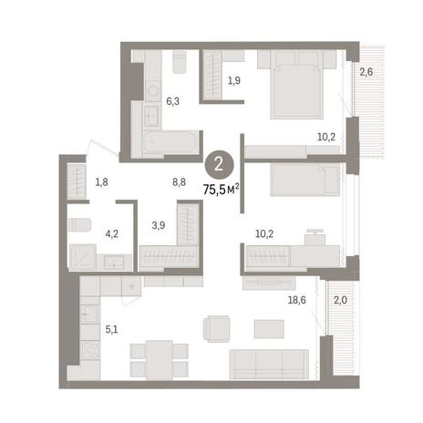 Вариант №9033, 2-комнатная квартира в жилом комплексе 