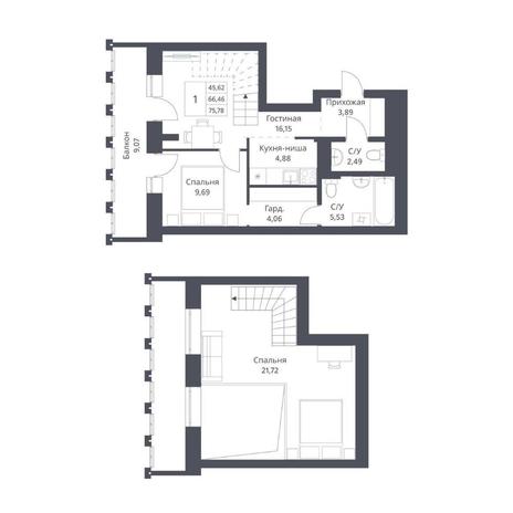 Вариант №14210, 2-комнатная квартира в жилом комплексе Новаторы
