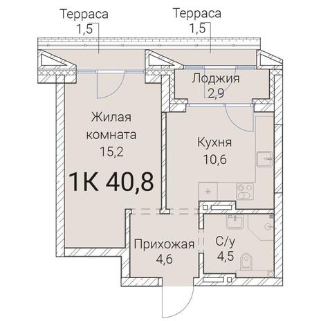 Вариант №9943, 1-комнатная квартира в жилом комплексе Tesla Park