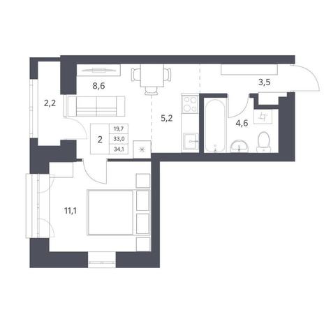 Вариант №11284, 2-комнатная квартира в жилом комплексе 