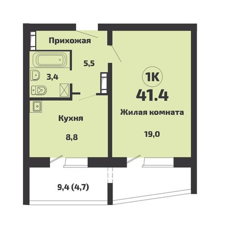 Вариант №11766, 1-комнатная квартира в жилом комплексе 