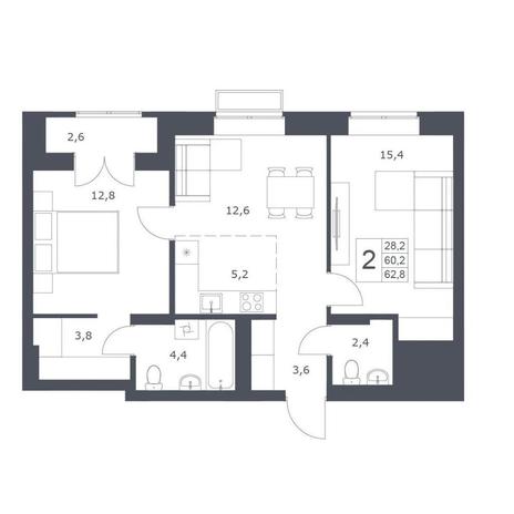 Вариант №10330, 2-комнатная квартира в жилом комплексе Новаторы