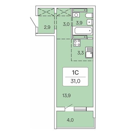 Вариант №7715, 1-комнатная квартира в жилом комплексе Сосновый бор