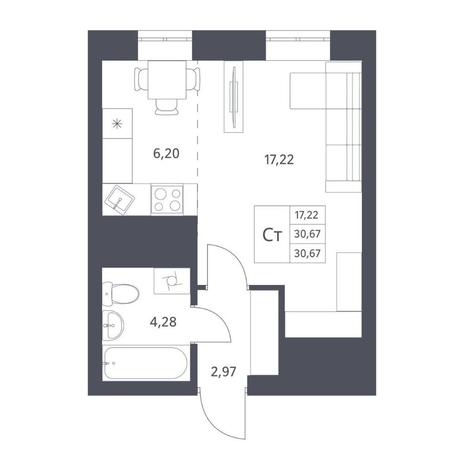 Вариант №14412, 1-комнатная квартира в жилом комплексе На Авиастроителей