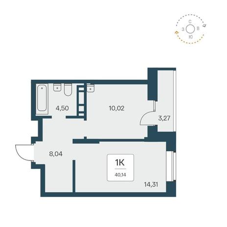 Вариант №14530, 1-комнатная квартира в жилом комплексе Расцветай на Авиастроителей
