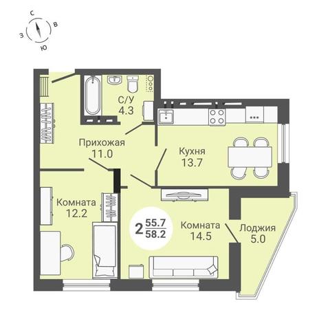 Вариант №10605, 2-комнатная квартира в жилом комплексе 