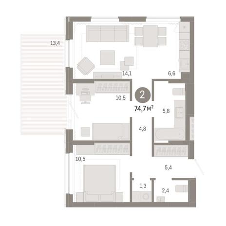Вариант №8343, 3-комнатная квартира в жилом комплексе Нобель