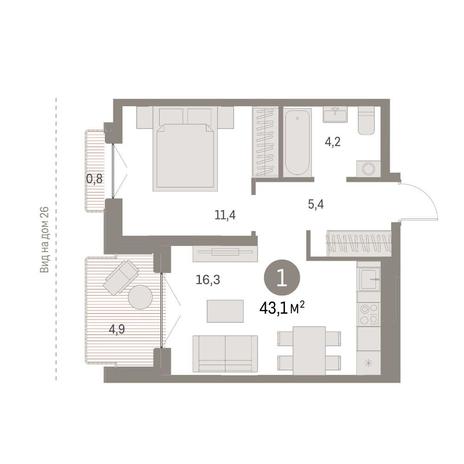 Вариант №11787, 1-комнатная квартира в жилом комплексе Расцветай на Авиастроителей