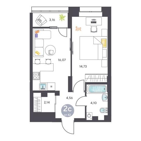 Вариант №5118, 2-комнатная квартира в жилом комплексе 