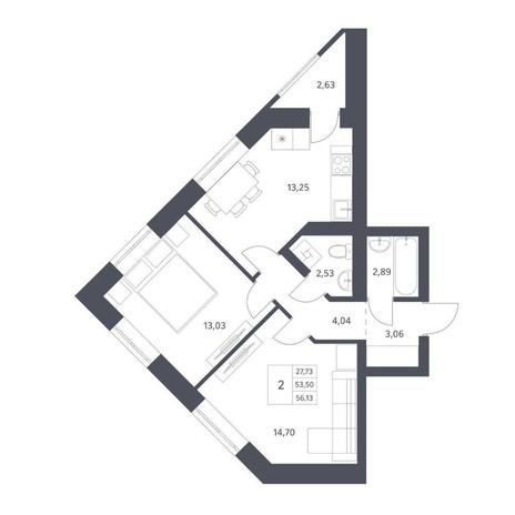Вариант №14402, 2-комнатная квартира в жилом комплексе Новаторы