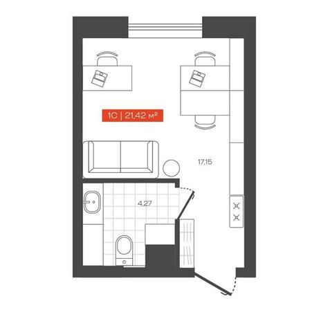 Вариант №13671, 1-комнатная квартира в жилом комплексе 