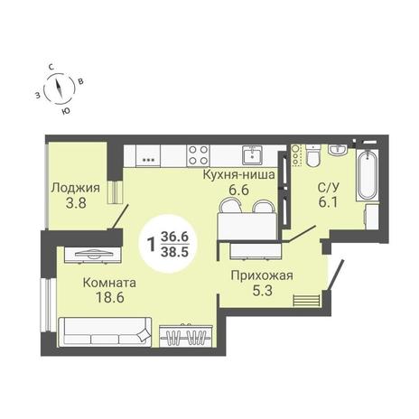 Вариант №10616, 1-комнатная квартира в жилом комплексе 