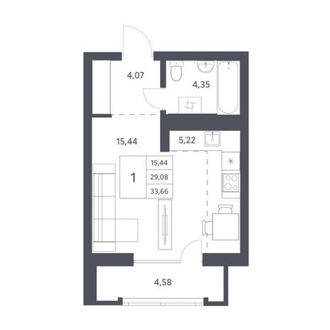 Вариант №11510, 1-комнатная квартира в жилом комплексе 
