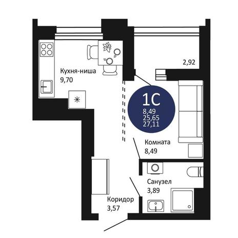 Вариант №15179, 1-комнатная квартира в жилом комплексе Биография