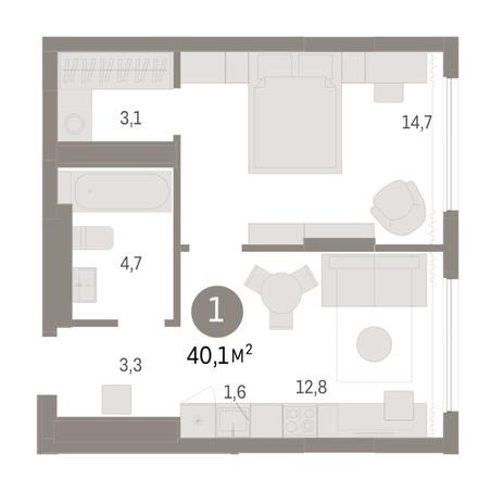 Вариант №8110, 2-комнатная квартира в жилом комплексе Квартал На Никитина