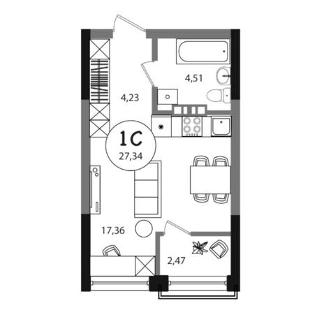 Вариант №7996, 1-комнатная квартира в жилом комплексе 