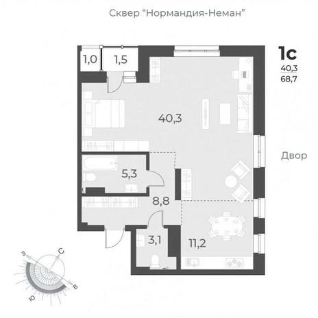 Вариант №9546, 1-комнатная квартира в жилом комплексе Расцветай на Обской