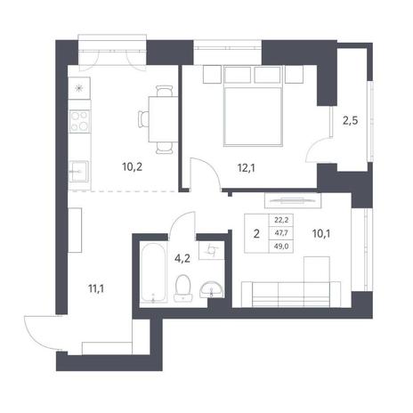 Вариант №11278, 2-комнатная квартира в жилом комплексе 