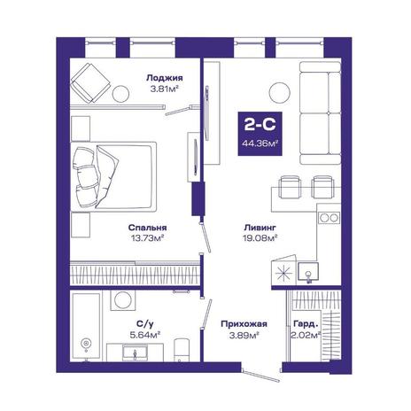 Вариант №12744, 2-комнатная квартира в жилом комплексе Tesla Park