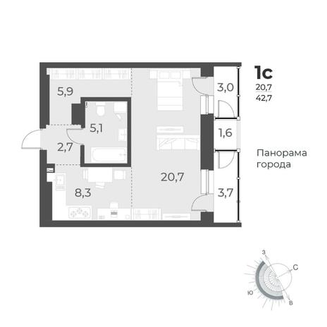 Вариант №8460, 1-комнатная квартира в жилом комплексе Приозерный