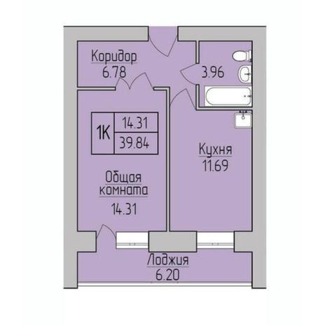 Вариант №6953, 1-комнатная квартира в жилом комплексе 