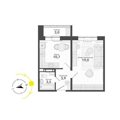 Вариант №14790, 1-комнатная квартира в жилом комплексе IQ aparts
