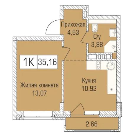 Вариант №7349, 1-комнатная квартира в жилом комплексе 
