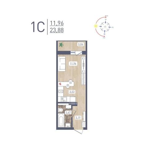 Вариант №12190, 1-комнатная квартира в жилом комплексе 