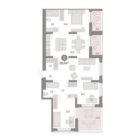 Вариант №14869, 3-комнатная квартира в жилом комплексе Flora & Fauna