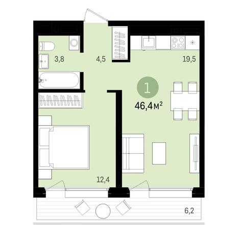 Вариант №6483, 2-комнатная квартира в жилом комплексе 