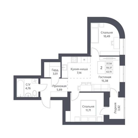 Вариант №14204, 2-комнатная квартира в жилом комплексе Рубин