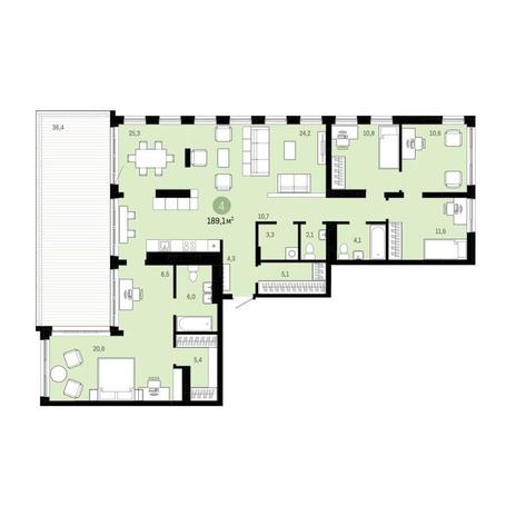 Вариант №9240, 4-комнатная квартира в жилом комплексе Квартал на Никитина