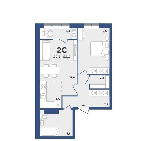 Вариант №10124, 2-комнатная квартира в жилом комплексе Цивилизация
