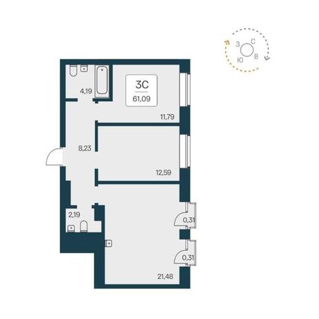 Вариант №12432, 3-комнатная квартира в жилом комплексе 
