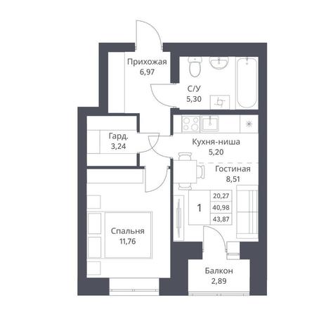 Вариант №14196, 1-комнатная квартира в жилом комплексе Акация на Кедровой