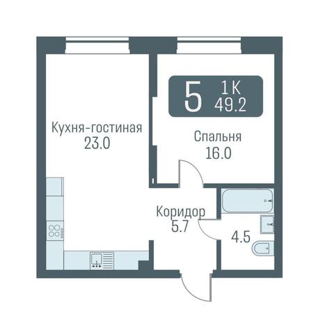 Вариант №11811, 1-комнатная квартира в жилом комплексе Заельцовский