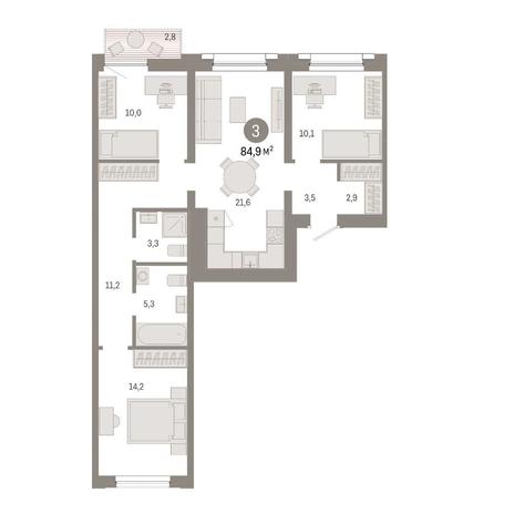 Вариант №14847, 3-комнатная квартира в жилом комплексе Авиатор