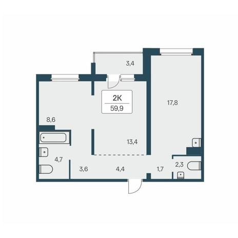 Вариант №13939, 2-комнатная квартира в жилом комплексе 