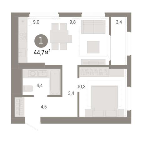 Вариант №8359, 2-комнатная квартира в жилом комплексе Приозерный