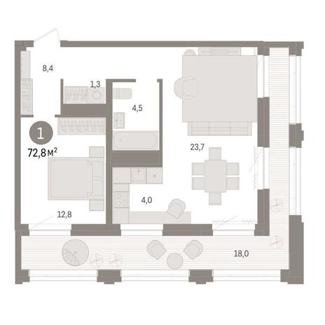 Вариант №9263, 1-комнатная квартира в жилом комплексе Квартал на Никитина